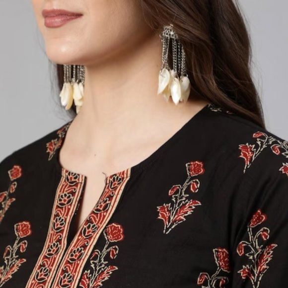 Women Black Ethnic Motifs Printed Pure Cotton Kurta with Palazzos & With Dupatta - Picture 6 of 6